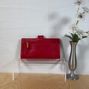 Tusk Red Leather Wallet with Colorful‎ Interior Billfold Card Slots Clutch